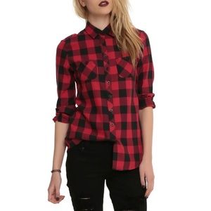 Hot Topic Red/black Button Down Grunge Top